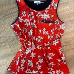 Calvin Klein Red and White Floral Tank Top